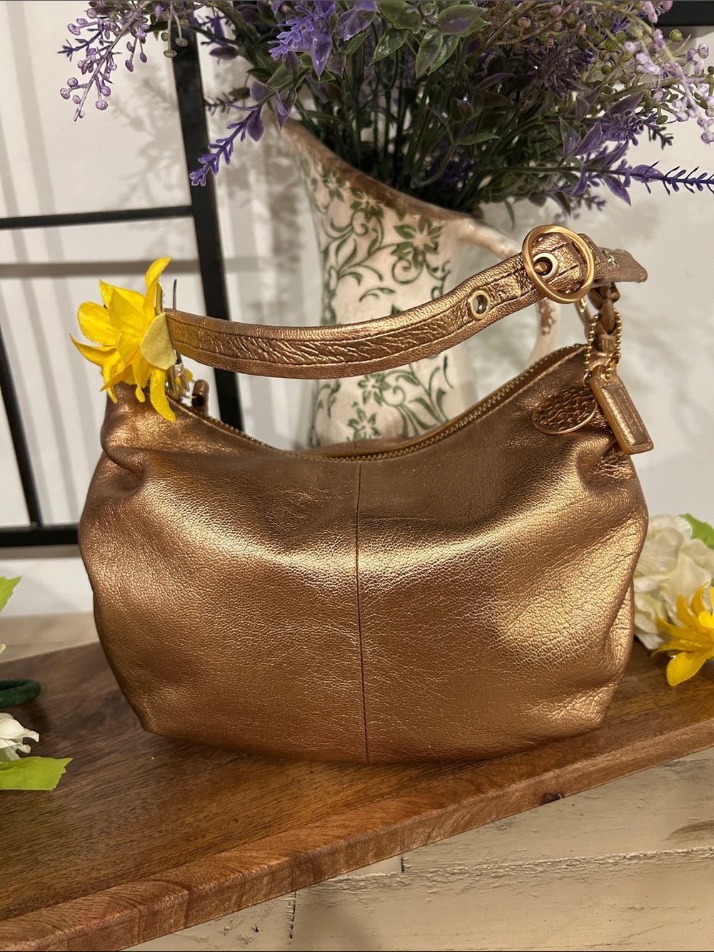 Coach Metallic Bronze Shoulder Hobo Bag